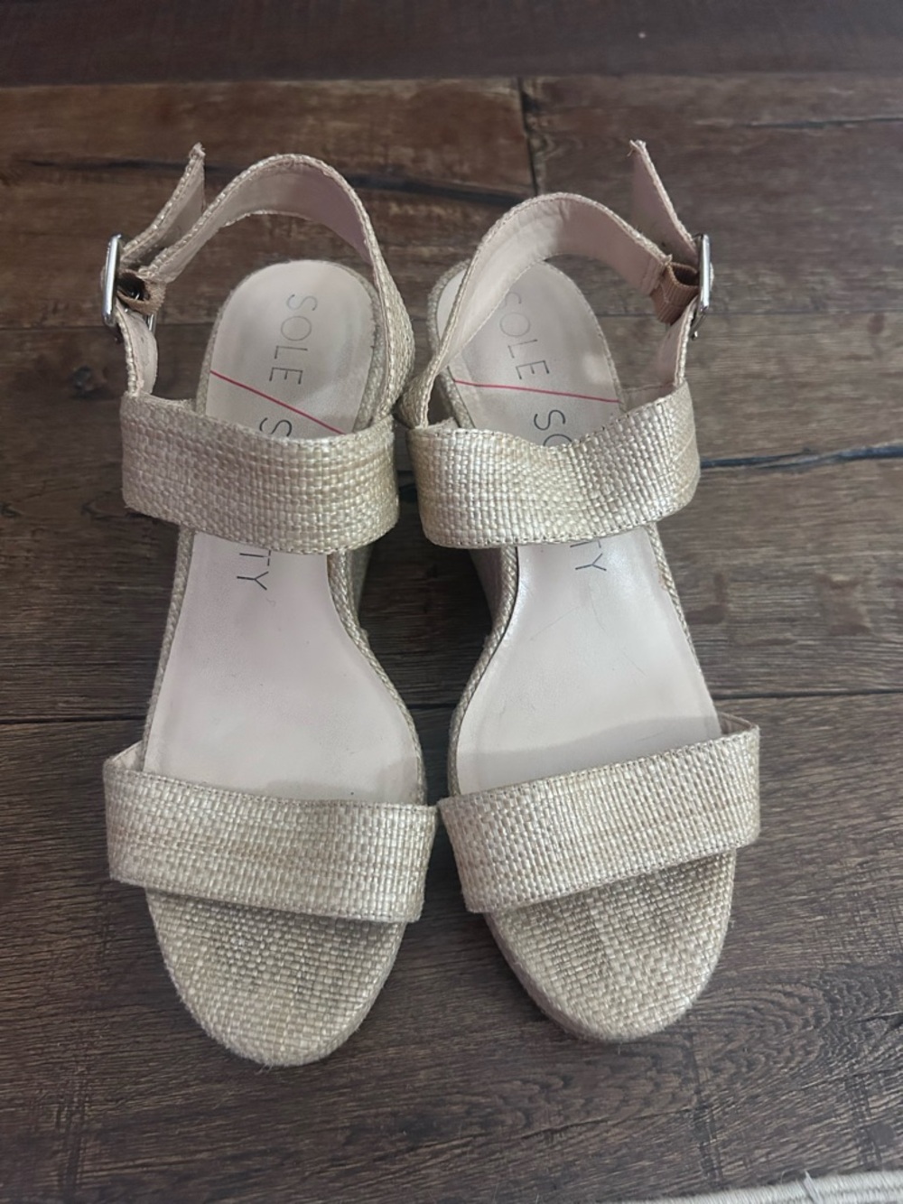 Sole Society Natural Woven Slingback Wedge Sandals 8